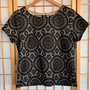 Tacera Lace Overlay Short-Sleeve Top